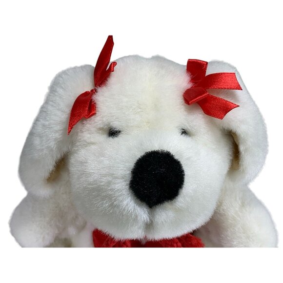 Vintage Commonwealth 1993 White Plush Dog Stuffed Animal Red Valentine Heart Bow - Picture 3 of 9